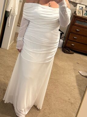 SHEIN White Off-Shoulder Ruched Dress